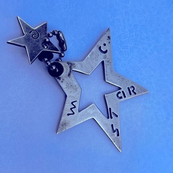 México Jewelry - 925 pendant open star tribal marked  TR-145 Silver double Pendant 2” 13 grams